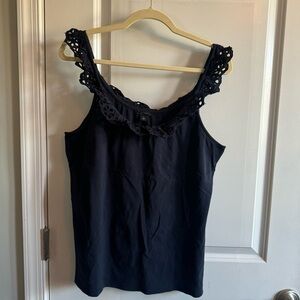 Ann Taylor | Navy Embroidered Off Shoulder Blouse Size XL